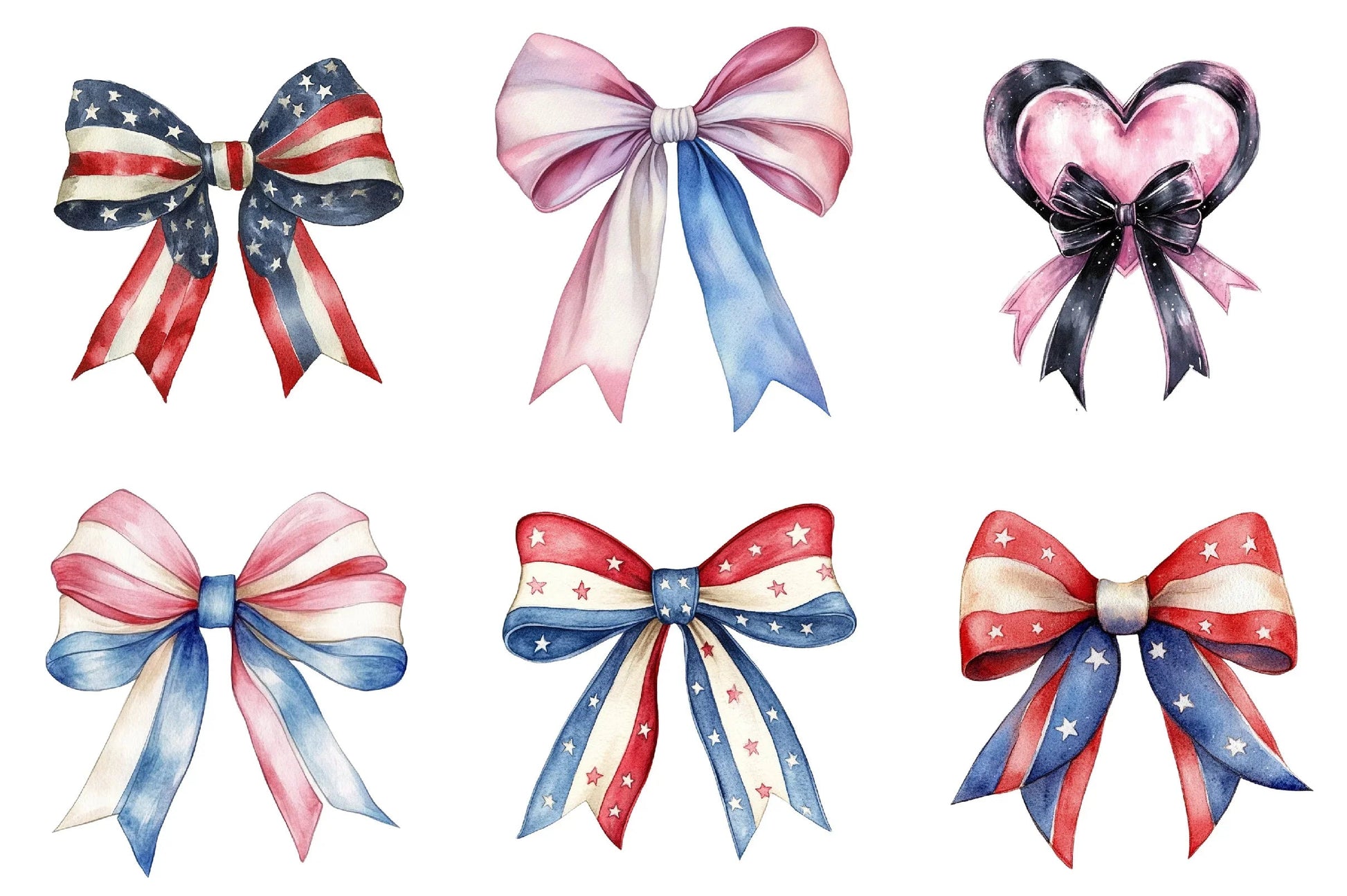 Coquette Bow USA Flag Sticker Clipart Bundle - CraftNest - Digital Crafting and Art
