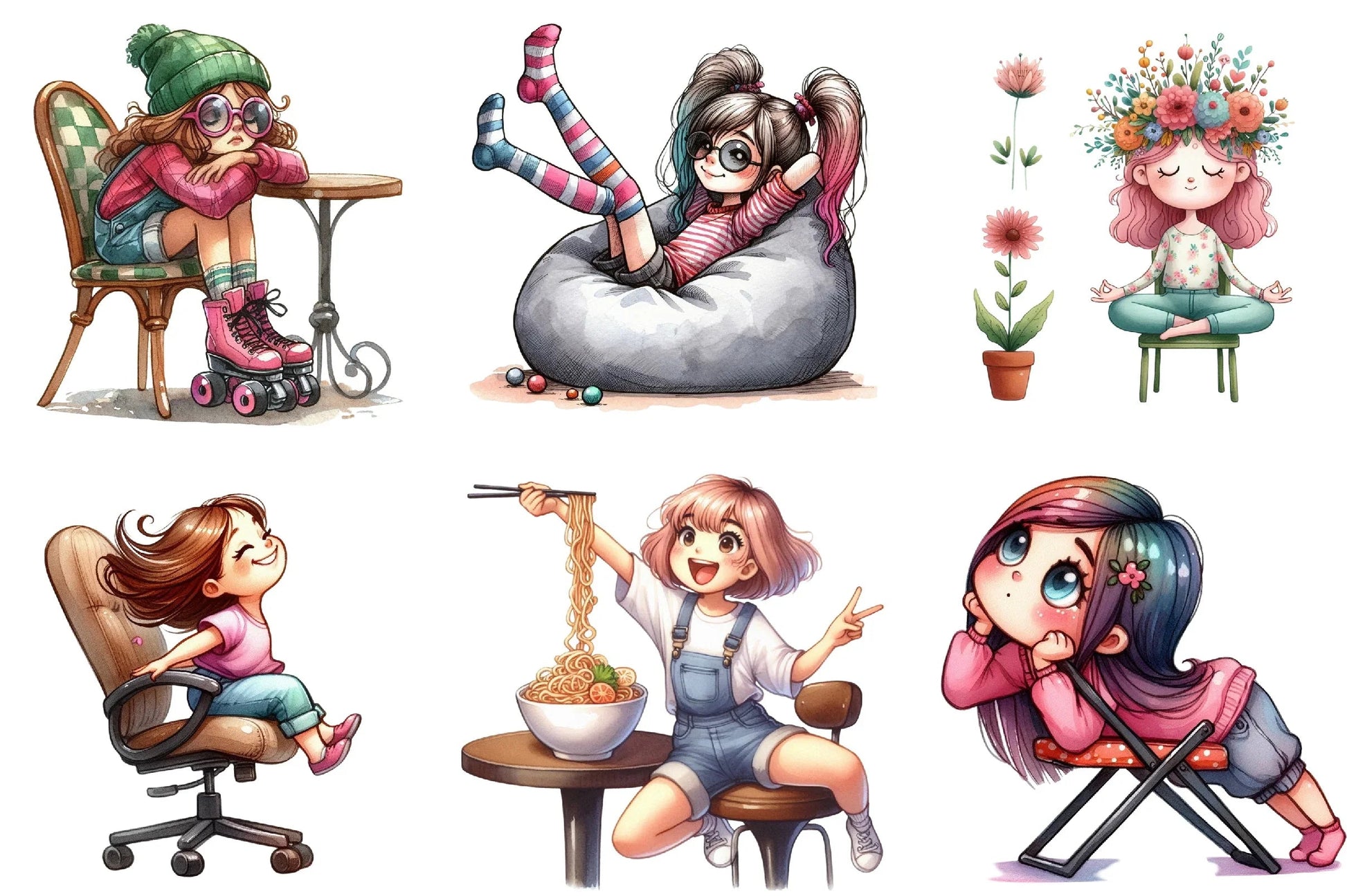 Quirky Girl with Chair Clipart Bundle - CraftNest - Digital Crafting and Art
