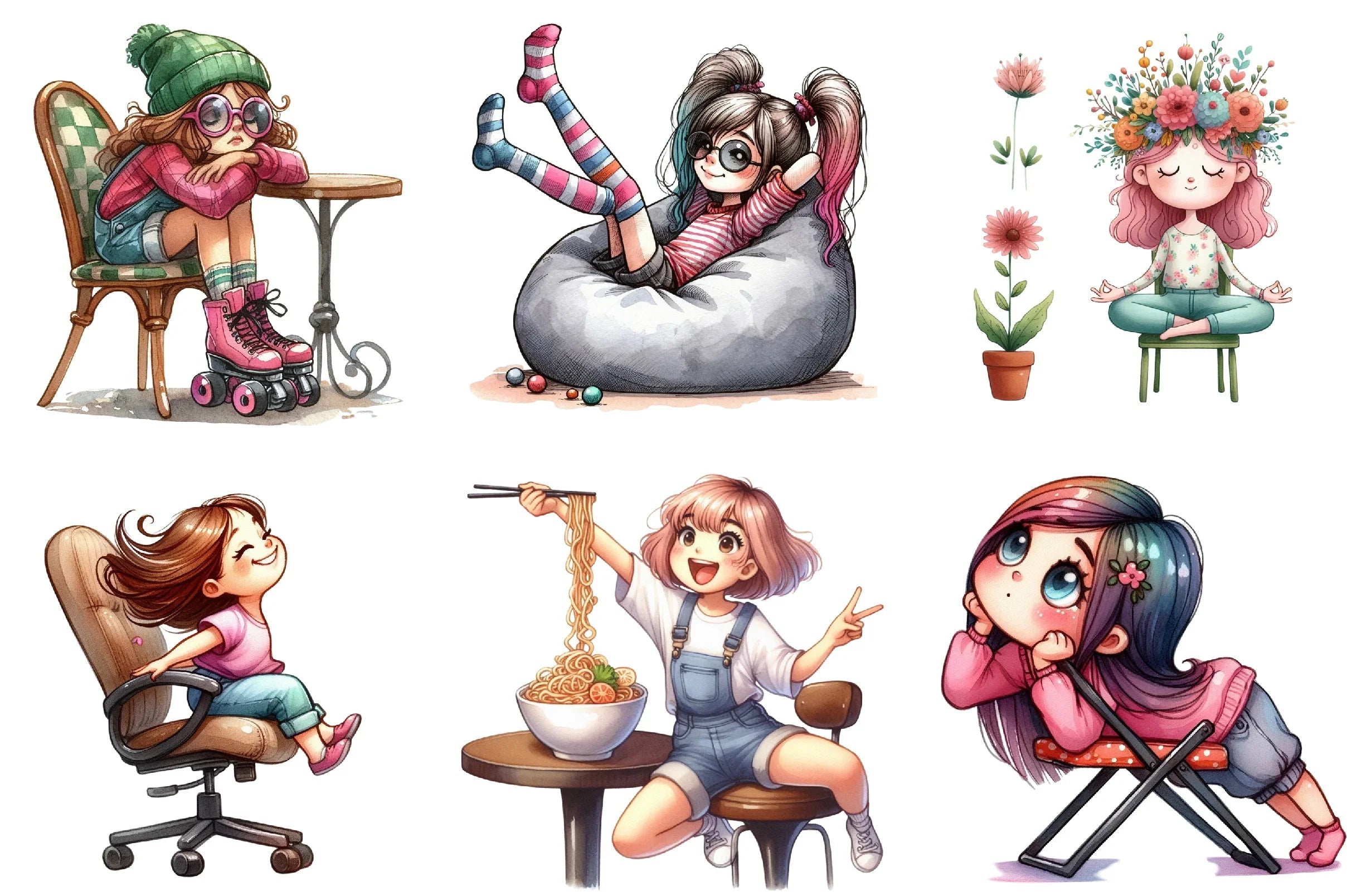 Quirky Girl with Chair Clipart Bundle - CraftNest - Digital Crafting and Art