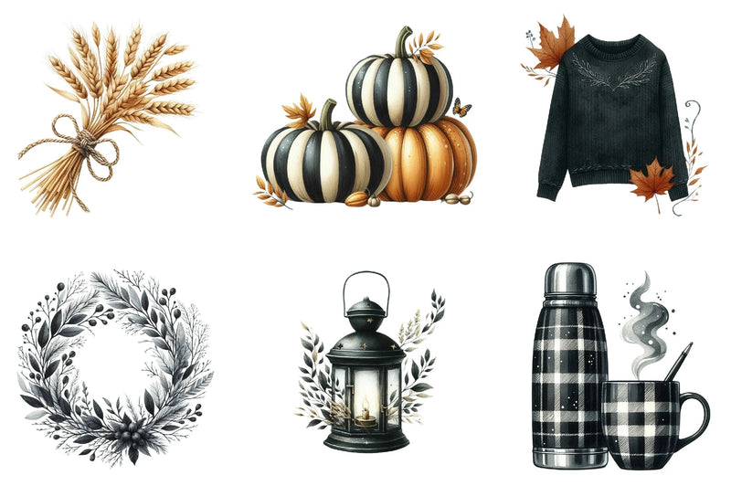 Black & White Autumn Clipart Bundle - CraftNest - Digital Crafting and Art