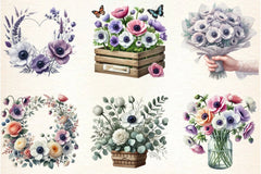 Spring Anemones Floral Clipart Bundle - CraftNest - Digital Crafting and Art
