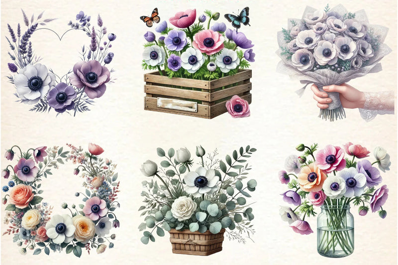 Spring Anemones Floral Clipart Bundle - CraftNest - Digital Crafting and Art