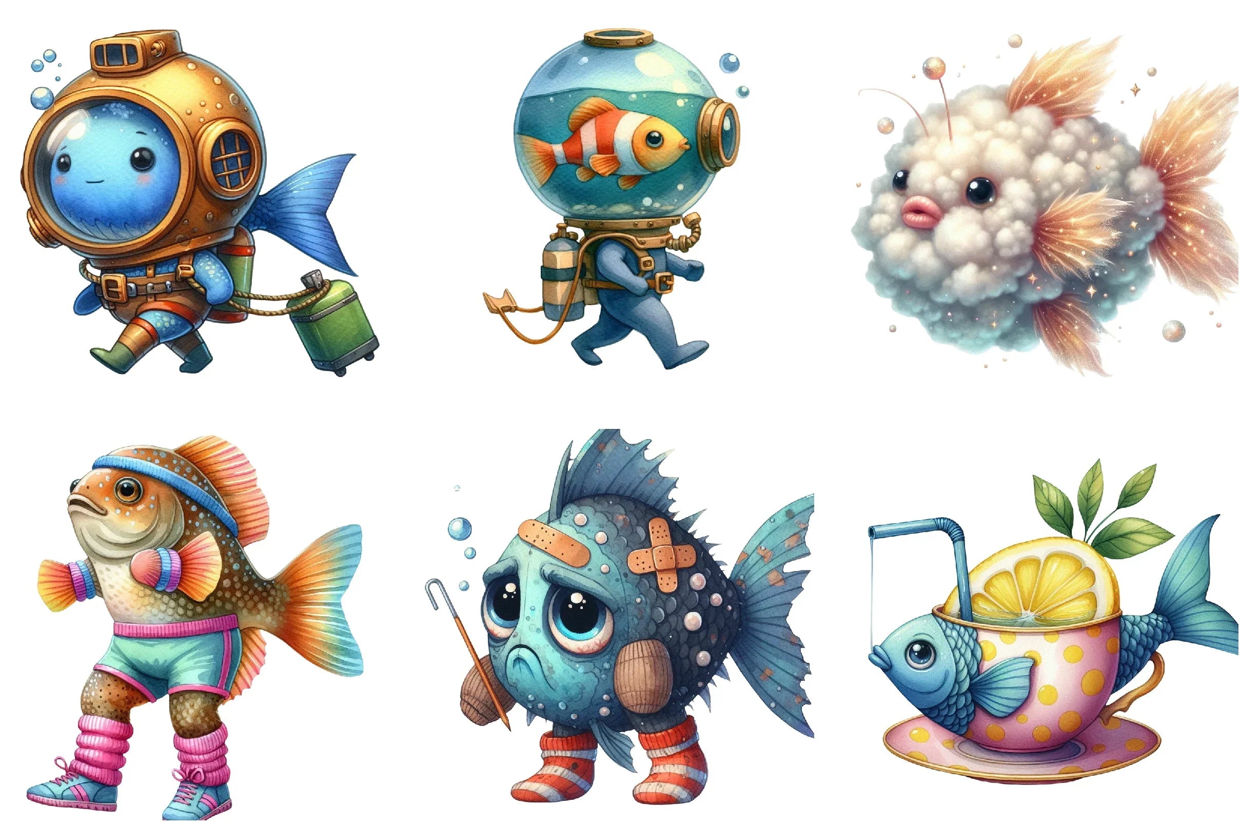 Quirky Whimsical Fishes Clipart Bundle - CraftNest - Digital Crafting and Art
