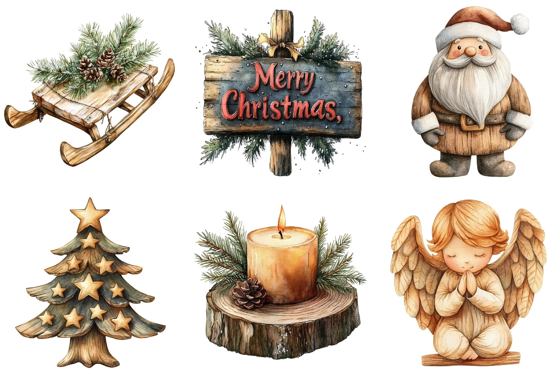 Rustic Wooden Christmas Clipart Bundle - CraftNest - Digital Crafting and Art