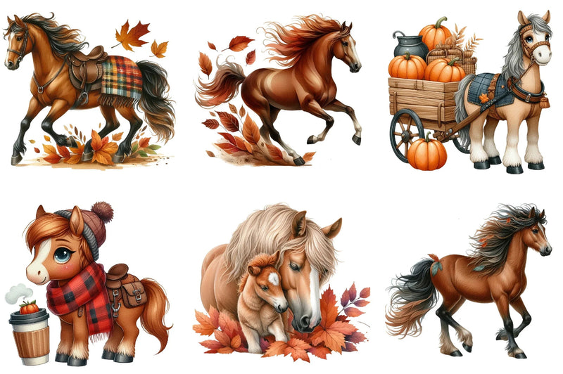 Autumn Brown Horse Clipart Bundle - CraftNest - Digital Crafting and Art