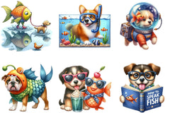 Quirky Dog and Fish Clipart Bundle - CraftNest - Digital Crafting and Art