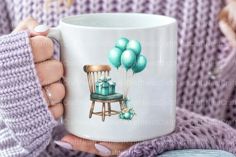 Vintage Soft Teal Birthday Clipart Bundle 90 - CraftNest - Digital Crafting and Art