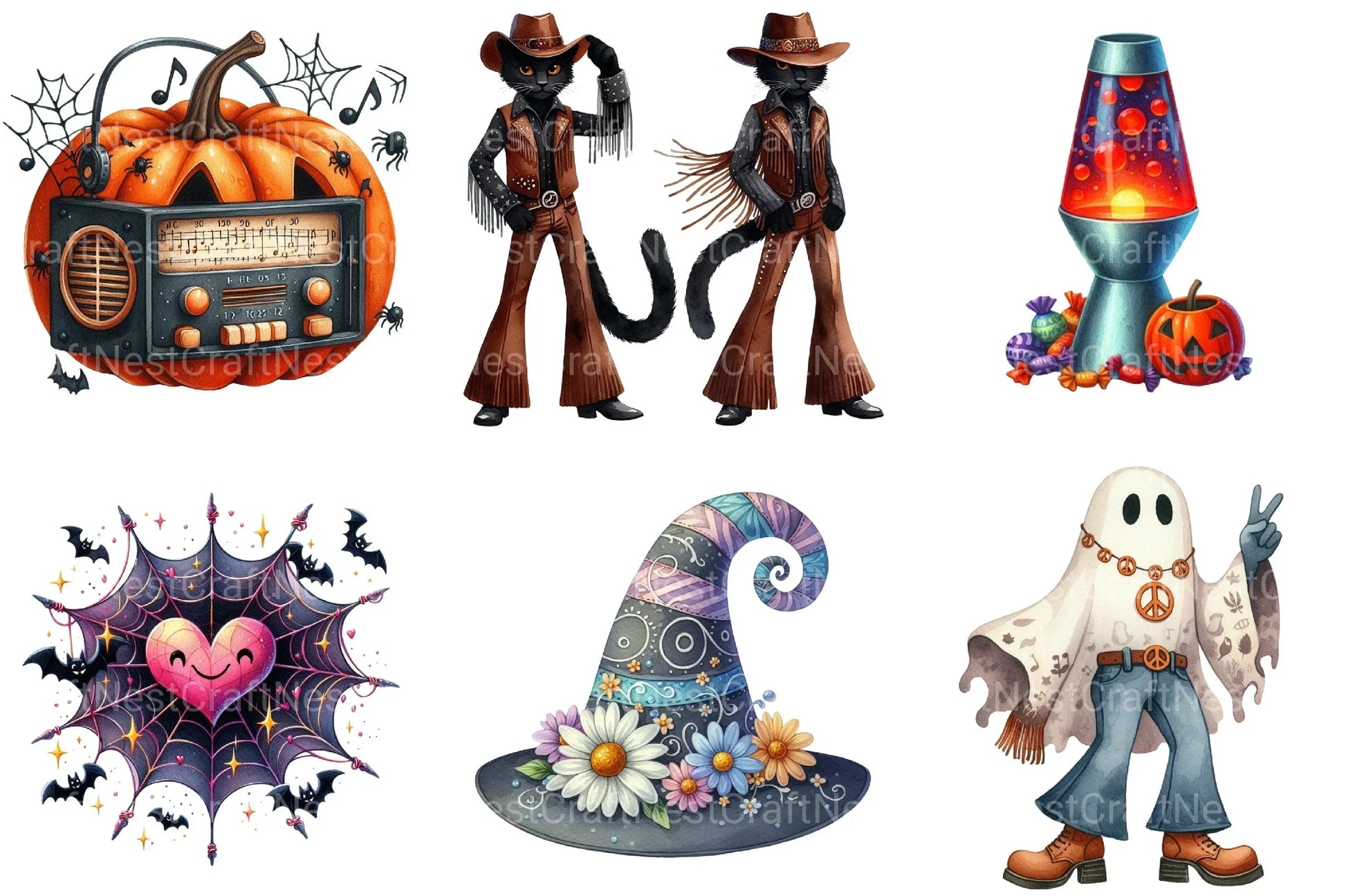 Retro Halloween Clipart Bundle 1 - CraftNest - Digital Crafting and Art