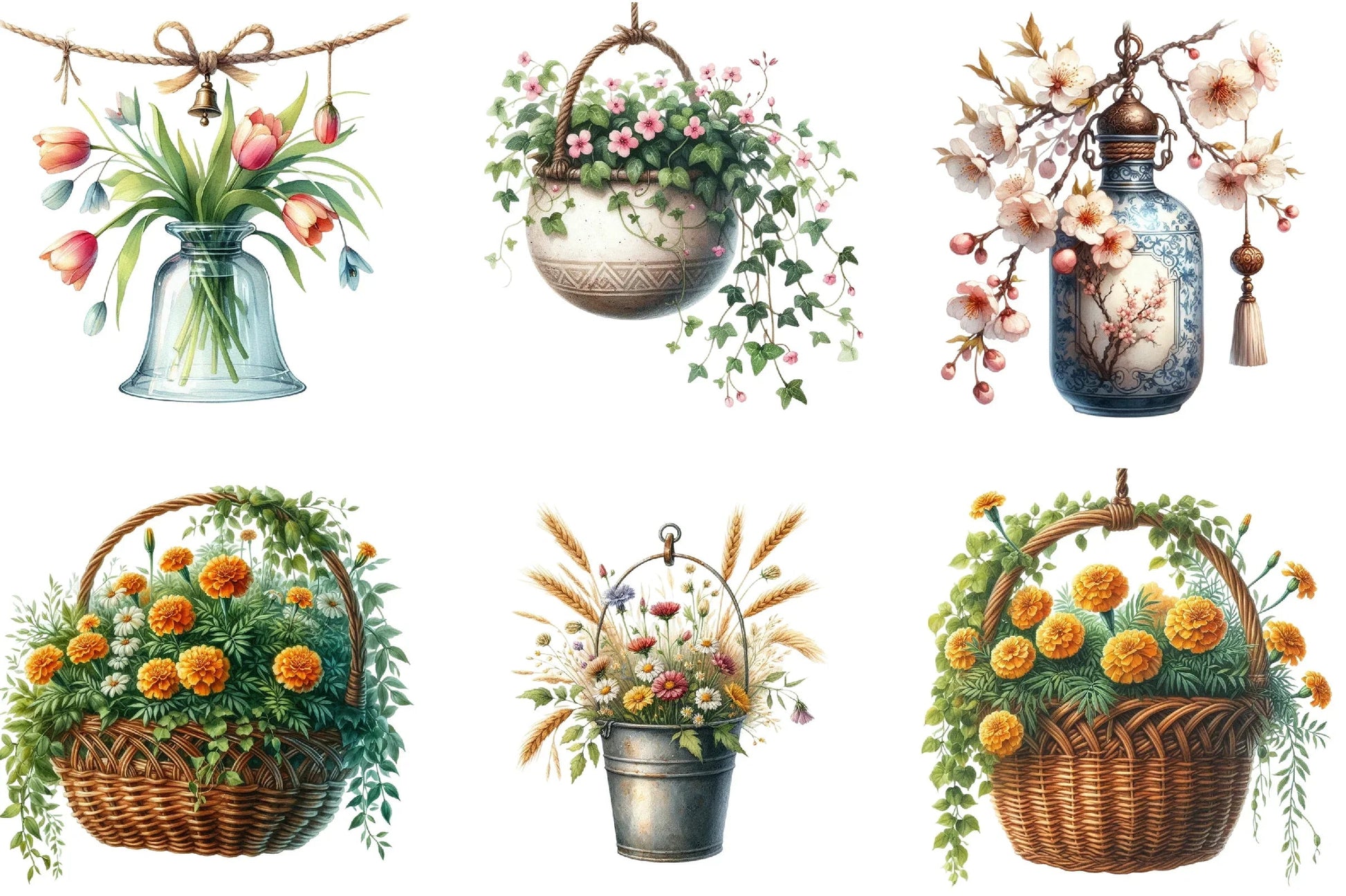 Flower Hanging Plant Vase Clipart Bundle - CraftNest - Digital Crafting and Art