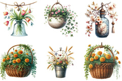 Flower Hanging Plant Vase Clipart Bundle - CraftNest - Digital Crafting and Art