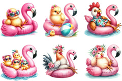 Cute Chickens on Flamingo Floats Clipart Bundle - CraftNest - Digital Crafting and Art