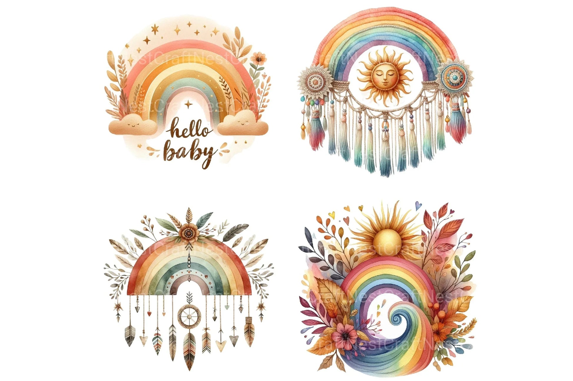 Baby Rainbow Boho Clipart Bundle - CraftNest - Digital Crafting and Art