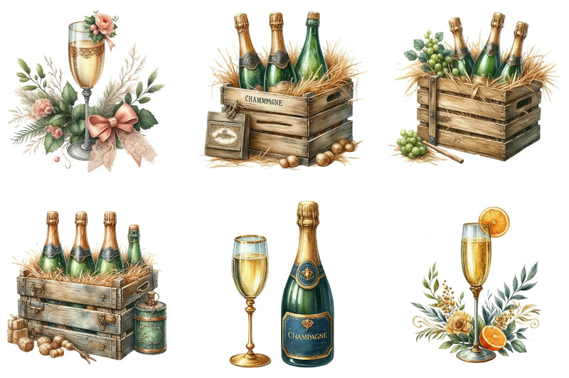 Vintage Champagne Clipart Bundle - CraftNest - Digital Crafting and Art