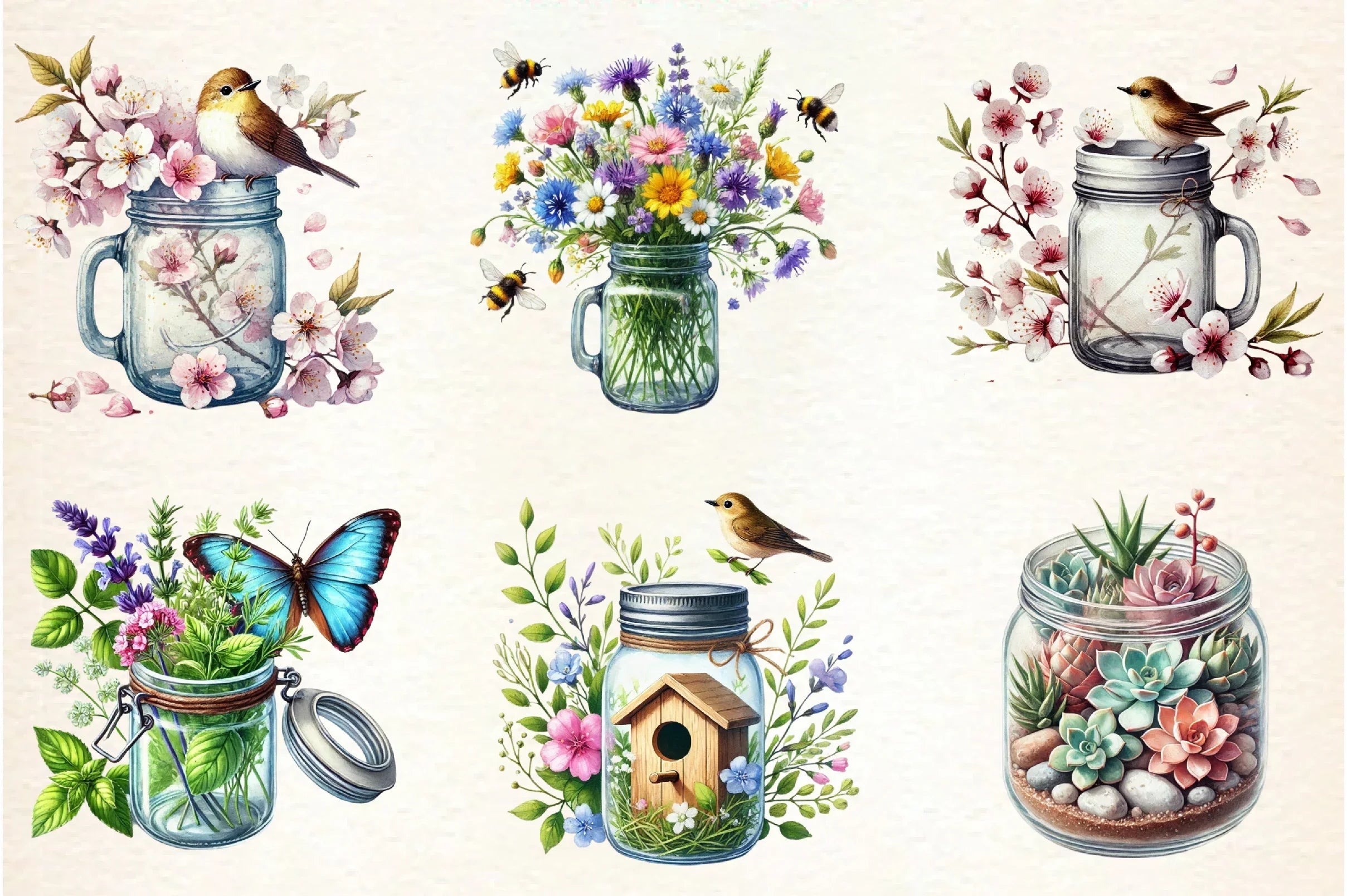 Spring Mason Jars Clipart Bundle - CraftNest - Digital Crafting and Art