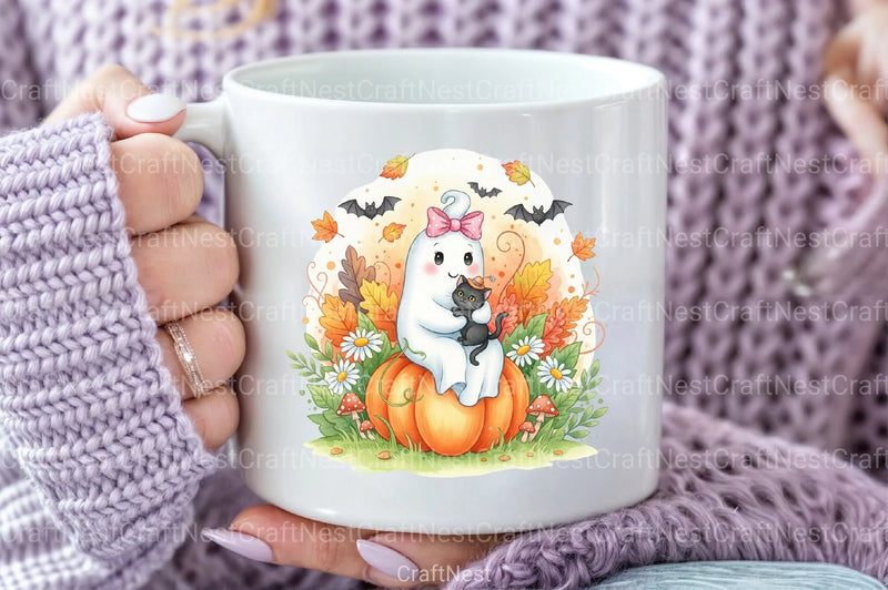 Boho Halloween Ghost Cat Clipart Bundle - CraftNest - Digital Crafting and Art