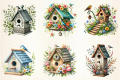 Spring Bird Houses Clipart Bundle - CraftNest - Digital Crafting and Art