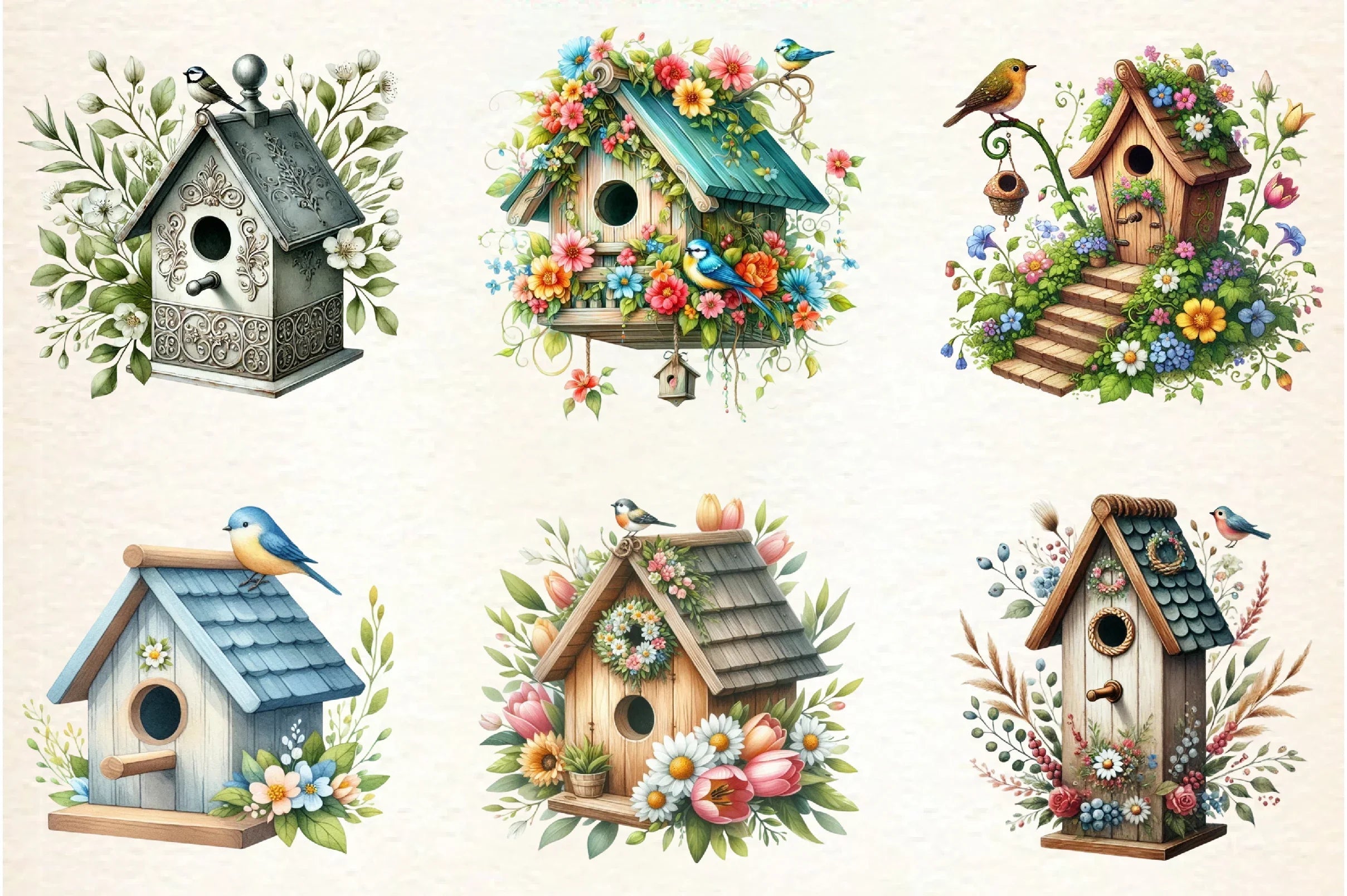 Spring Bird Houses Clipart Bundle - CraftNest - Digital Crafting and Art