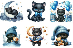 Black Cat Nursery Baby Boy Clipart Bundle - CraftNest - Digital Crafting and Art