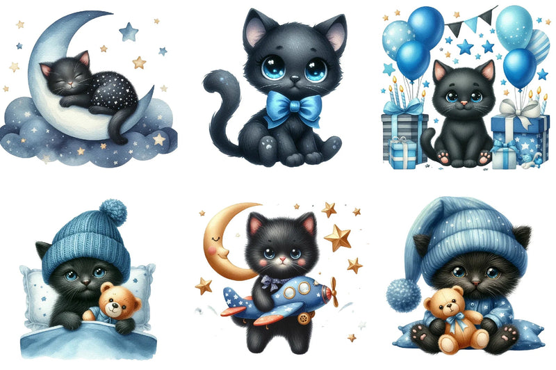 Black Cat Nursery Baby Boy Clipart Bundle - CraftNest - Digital Crafting and Art