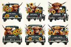 Sunflower Highland Cow Clipart Bundle - CraftNest - Digital Crafting and Art