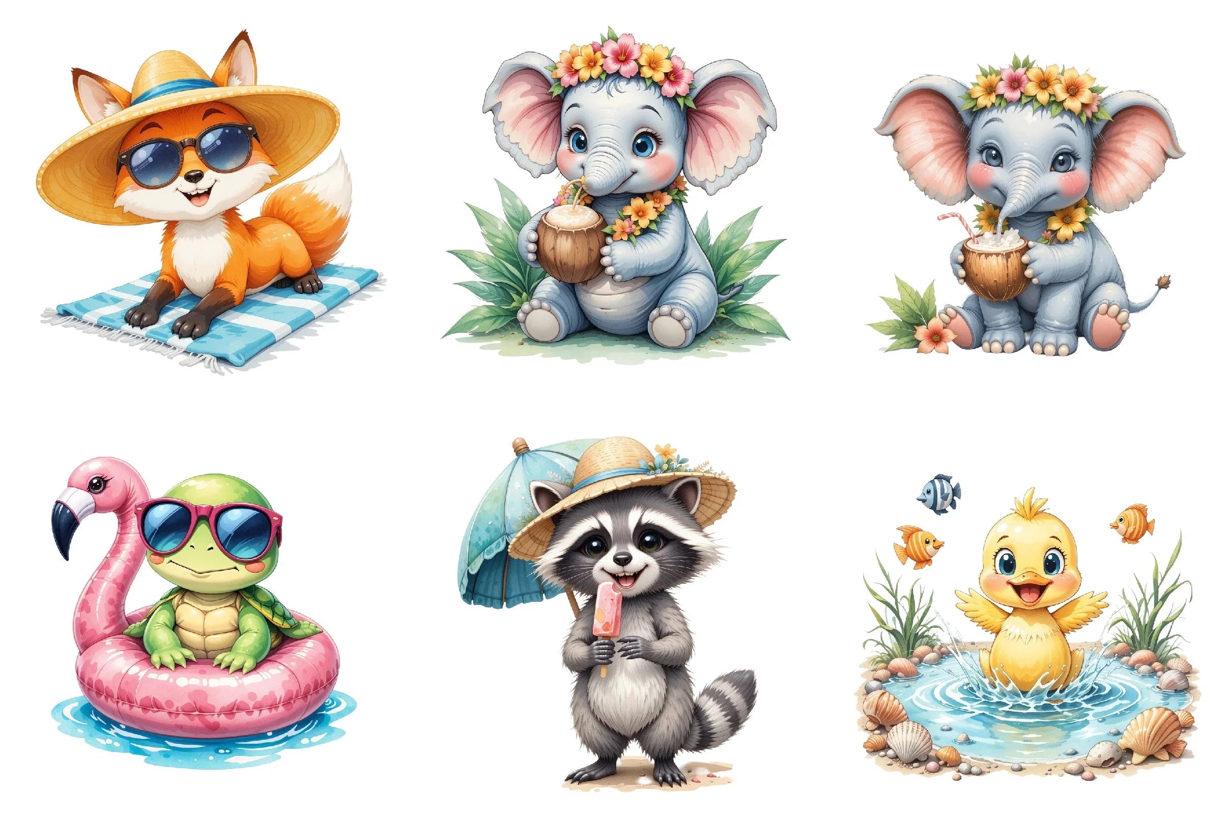 Summer Beach Cute Animals Clipart Bundle - CraftNest - Digital Crafting and Art