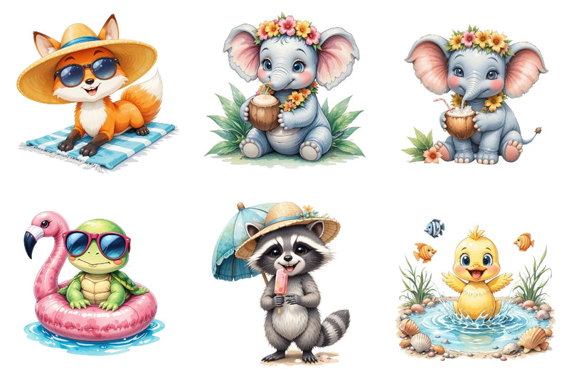 Summer Beach Cute Animals Clipart Bundle - CraftNest - Digital Crafting and Art