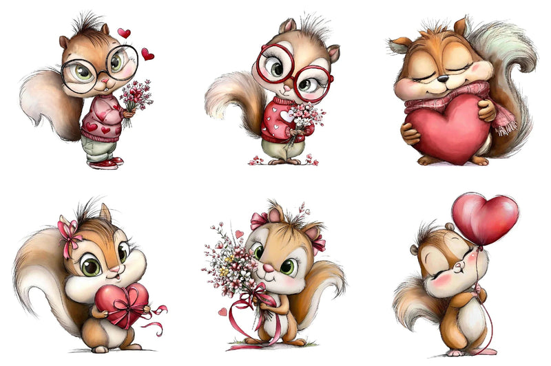 Sweetheart Squirrels Clipart Bundle - CraftNest - Digital Crafting and Art
