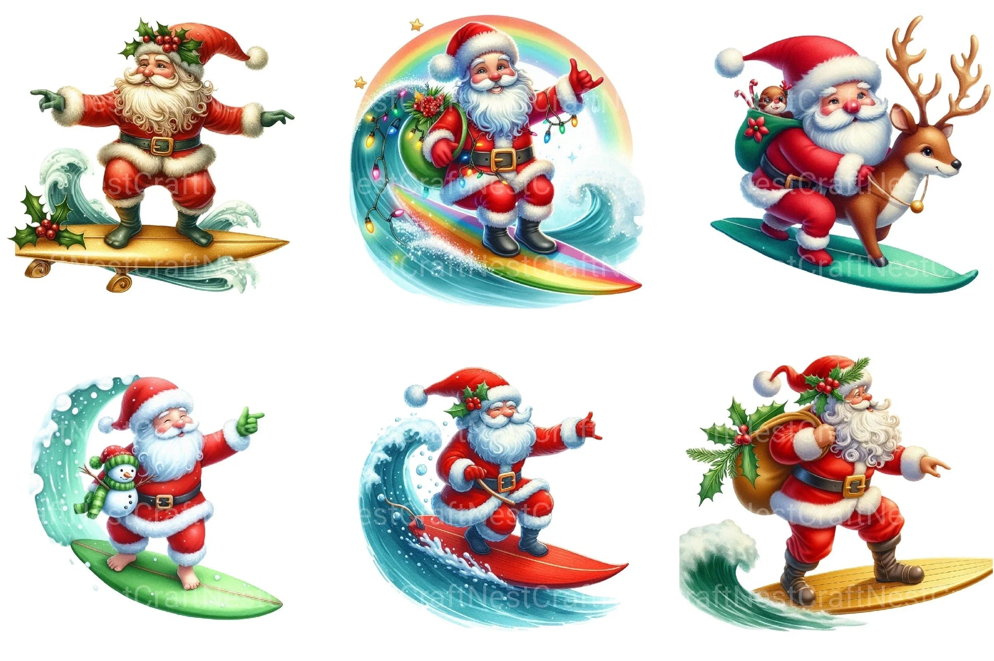Christmas Santa Surfboard Clipart Bundle 2 - CraftNest - Digital Crafting and Art