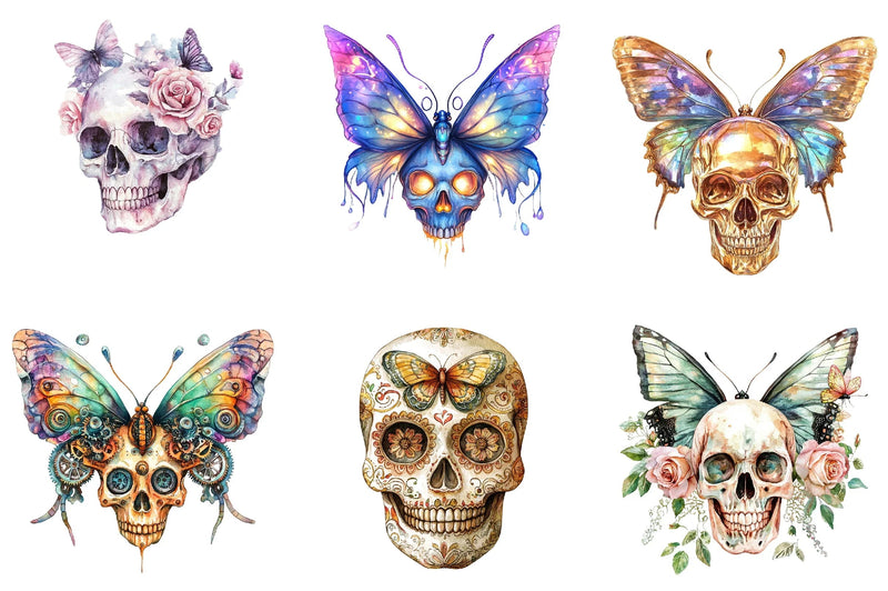 Colorful Skull & Butterfly Clipart Bundle - CraftNest - Digital Crafting and Art
