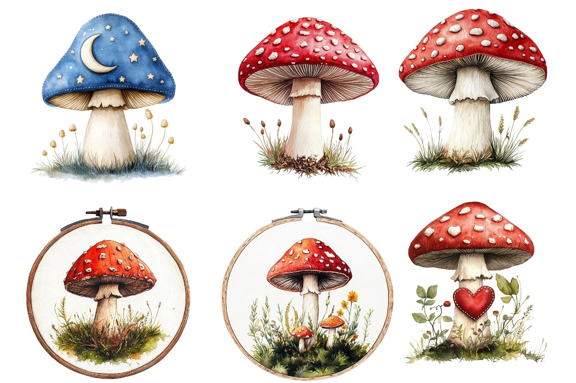 Embroidered Mushrooms Clipart Bundle - CraftNest - Digital Crafting and Art