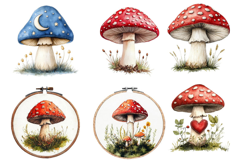 Embroidered Mushrooms Clipart Bundle - CraftNest - Digital Crafting and Art