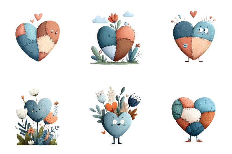 Patchwork Heart Valentine Clipart Bundle - CraftNest - Digital Crafting and Art