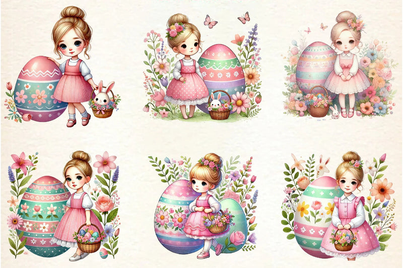 Pastel Easter Bunny & Eggs Clipart Bundle - CraftNest - Digital Crafting and Art