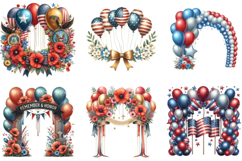 Memorial Day Balloon Arch Clipart Bundle - CraftNest - Digital Crafting and Art