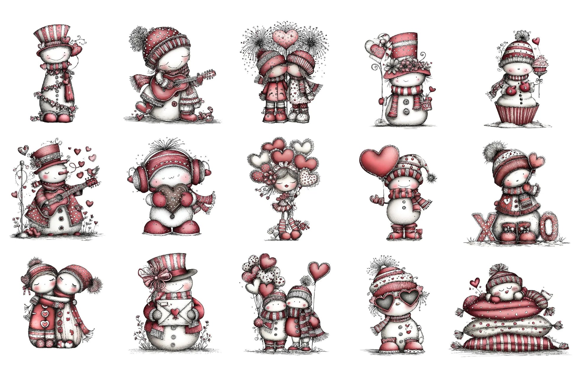 Whimsical Valentine Snowmen Clipart Bundle - CraftNest - Digital Crafting and Art