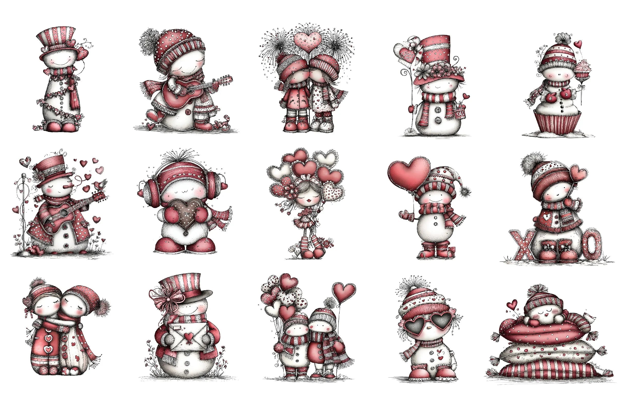 Whimsical Valentine Snowmen Clipart Bundle - CraftNest - Digital Crafting and Art