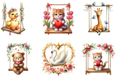 Valentine's Animals on Swings Clipart Bundle - CraftNest - Digital Crafting and Art