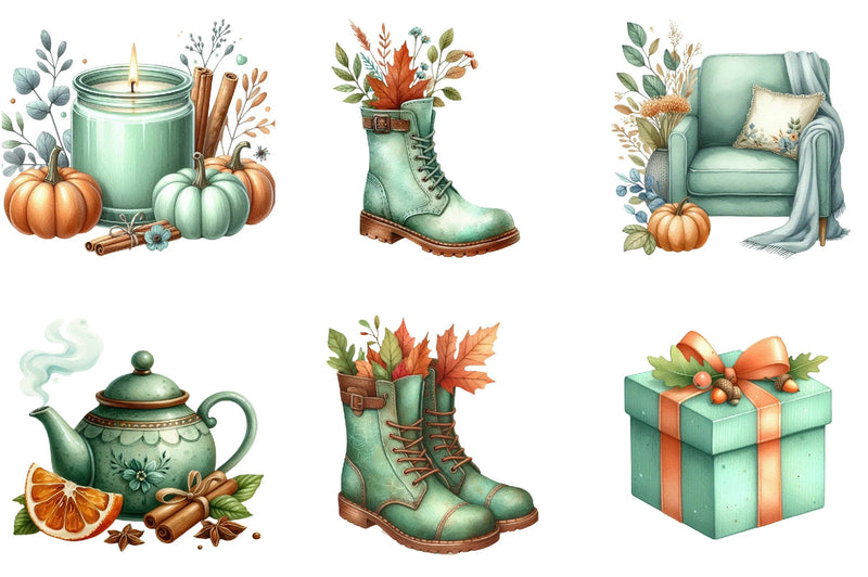 Mint Green Autumn Clipart Bundle - CraftNest - Digital Crafting and Art