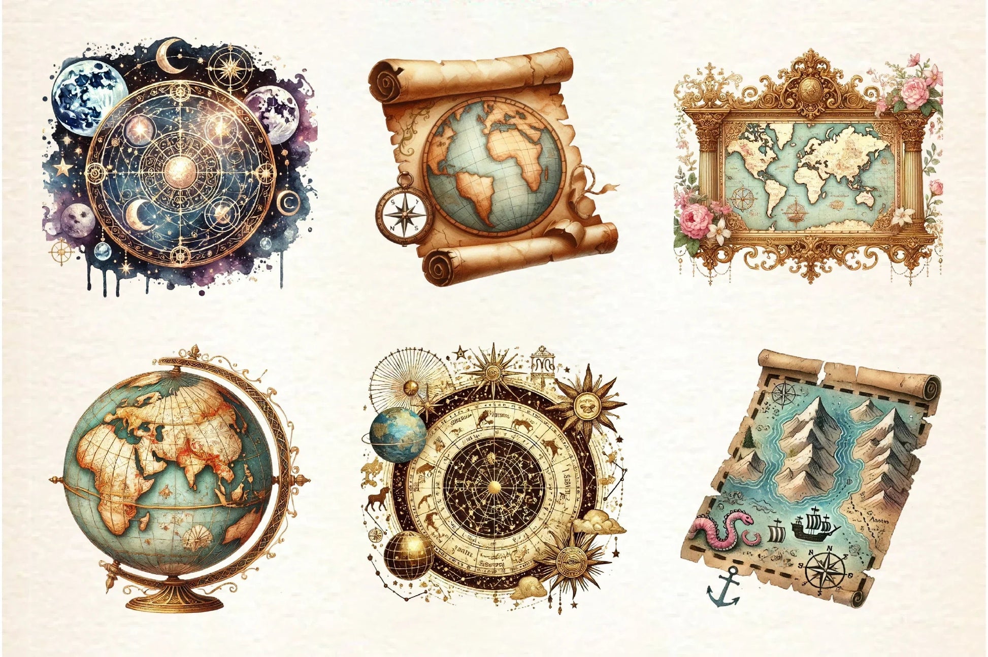 Vintage Map Designs Clipart Bundle - CraftNest - Digital Crafting and Art