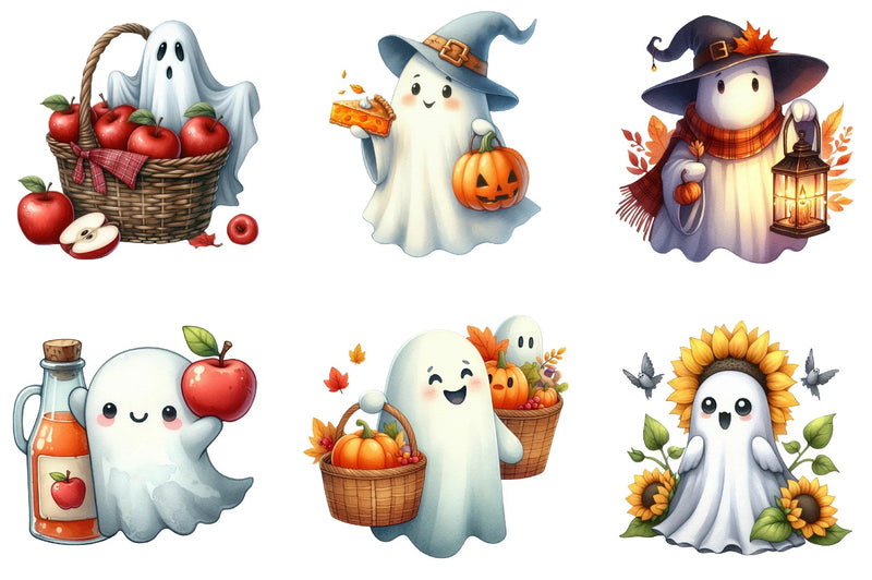 Cute Fall Halloween Ghost Clipart Bundle - CraftNest - Digital Crafting and Art
