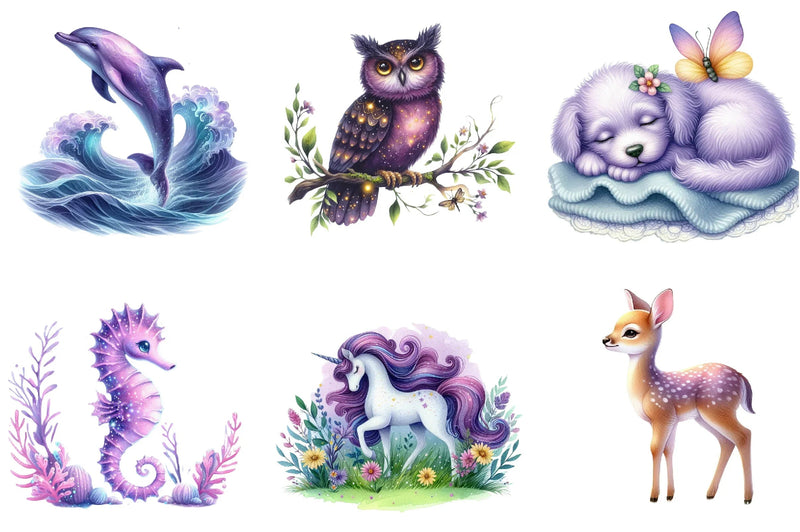 Purple Summer Animals Clipart Bundle - CraftNest - Digital Crafting and Art