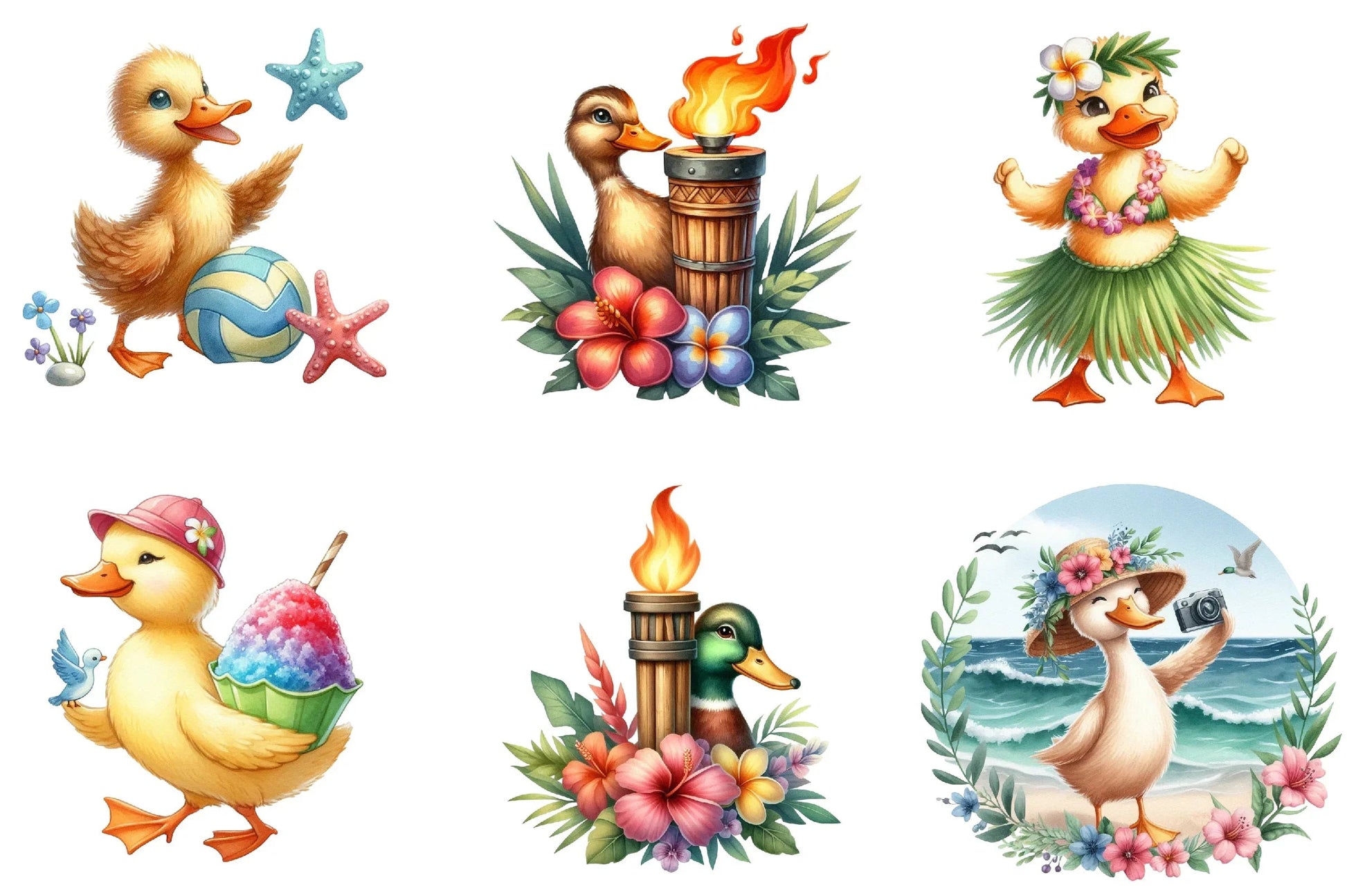 Hawaiian Tropical Duck Clipart Bundle - CraftNest - Digital Crafting and Art