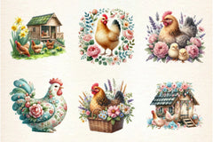 Vintage Spring Floral Chicken Clipart Bundle - CraftNest - Digital Crafting and Art