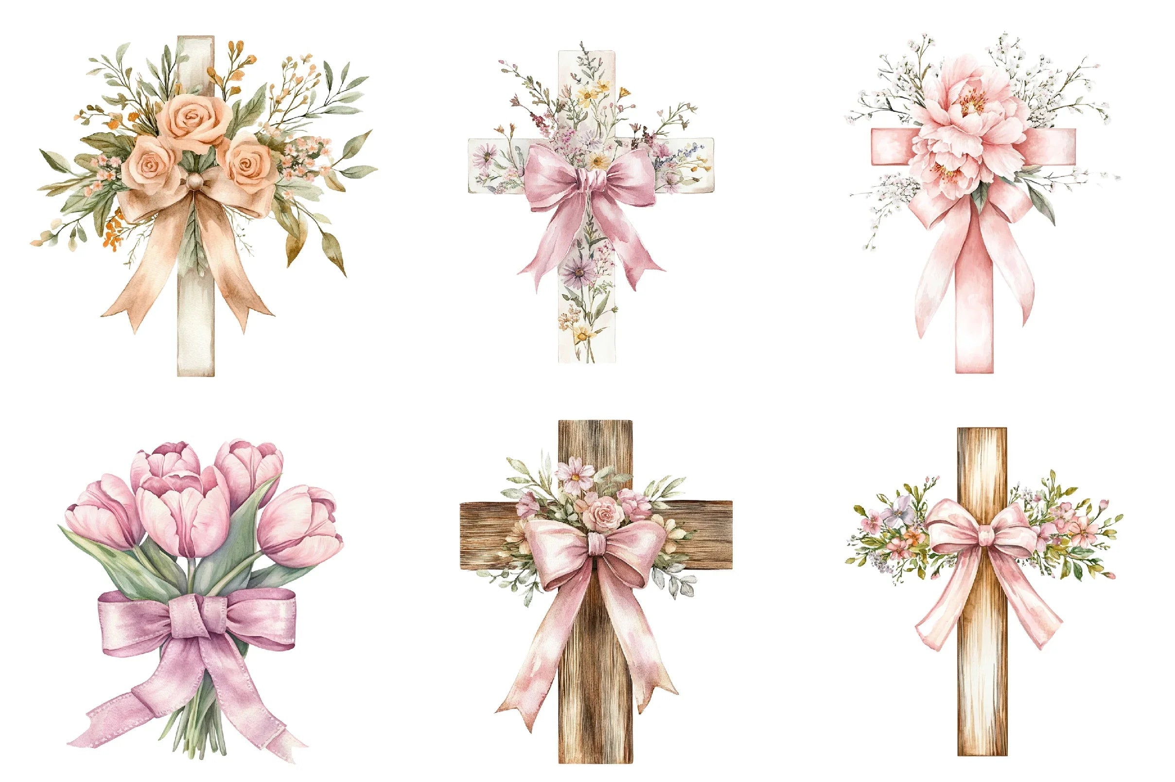 Spring Floral Cross Coquette Bow Clipart Bundle - CraftNest - Digital Crafting and Art