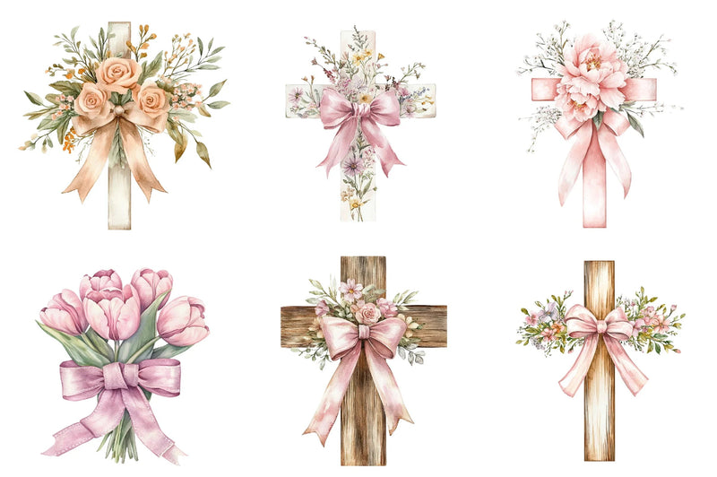 Spring Floral Cross Coquette Bow Clipart Bundle - CraftNest - Digital Crafting and Art