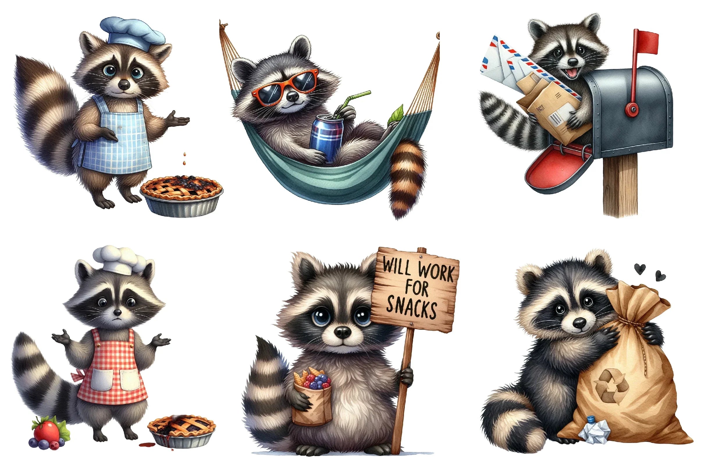 Funny Raccoon Clipart Bundle - CraftNest - Digital Crafting and Art