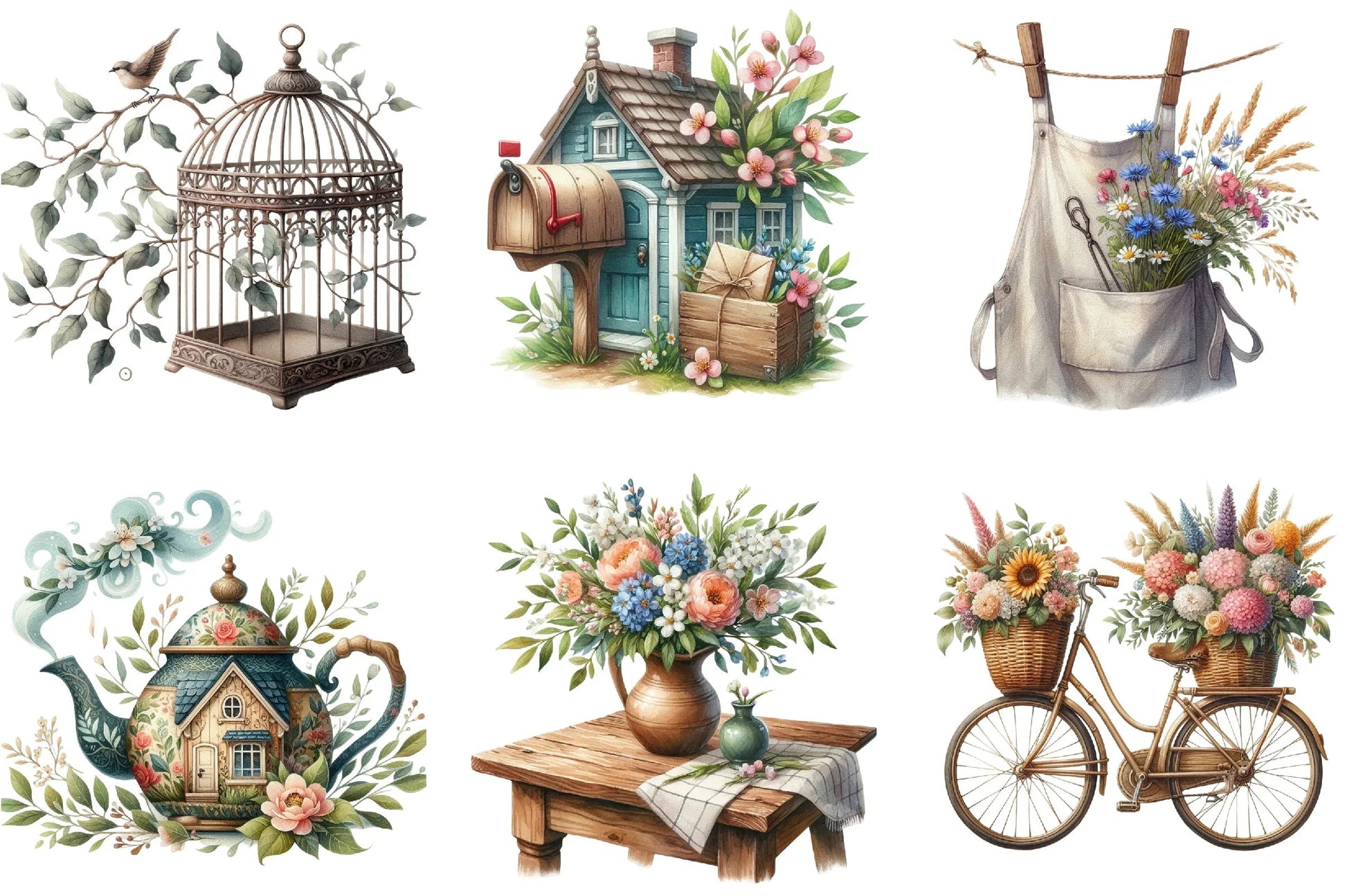 Rustic Vintage Farmhouse Spring Clipart Bundle - CraftNest - Digital Crafting and Art