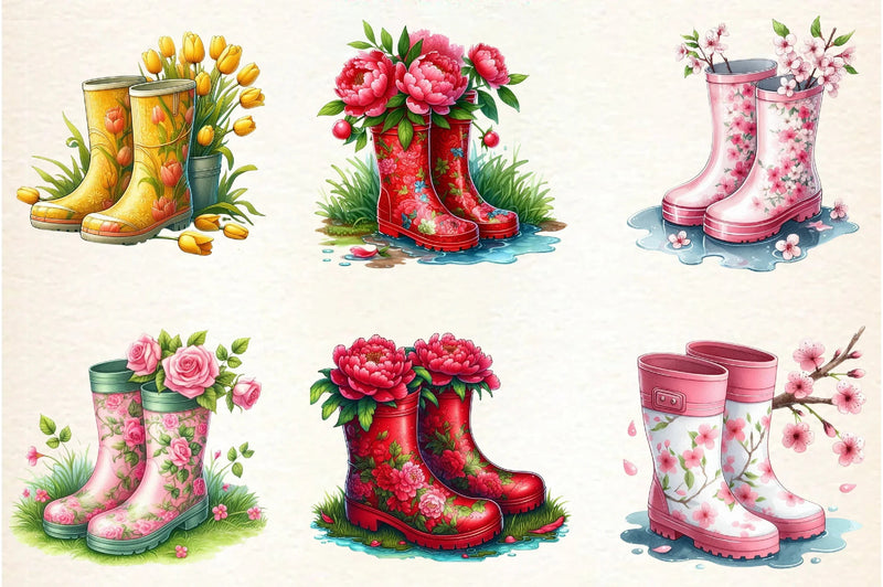 Floral Spring Rubber Boots Clipart Bundle - CraftNest - Digital Crafting and Art