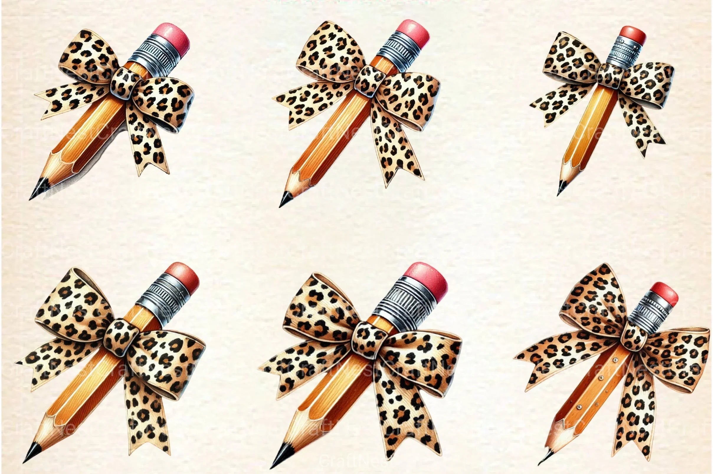 Leopard Bow Pencil Teacher Clipart Bundle - CraftNest - Digital Crafting and Art