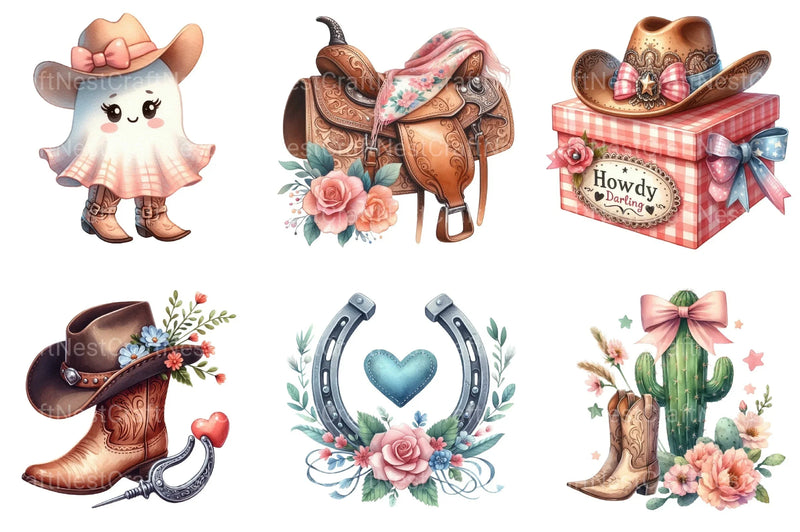 Coquette Cowgirl Clipart Bundle - Western Theme - CraftNest - Digital Crafting and Art